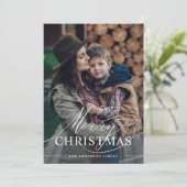 Cartes Pour Fêtes Annuelles Joyeux Noël | Élégant script photo Merlot rouge (Debout devant)