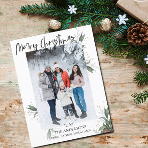 Cartes Pour Fêtes Annuelles Joyeux Noël Élégant Script Photo Noël