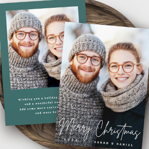 Cartes Pour Fêtes Annuelles Joyeux Noël élégant script pin vert photo
