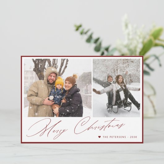 Cartes Pour Fêtes Annuelles Joyeux Noël élégant script simple 3 photo rouge (Debout devant)