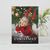 Cartes Pour Fêtes Annuelles Joyeux Noël Élégant Script Texte blanc superposé (Debout devant)