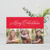 Cartes Pour Fêtes Annuelles Joyeux Noël élégant trois photo rouge (Debout devant)