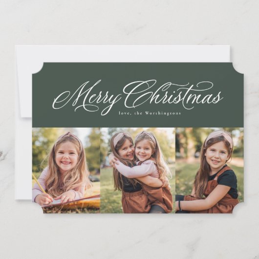 Cartes Pour Fêtes Annuelles Joyeux Noël élégant trois photo vert (Devant)