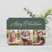 Cartes Pour Fêtes Annuelles Joyeux Noël élégant trois photo vert (Debout devant)