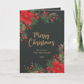 Cartes Pour Fêtes Annuelles Joyeux Noël Élégant Vert Rouge Botanique (Devant)