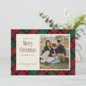Cartes Pour Fêtes Annuelles Joyeux Noël Élégant Vert Rouge Rouge Plaid Photo (Debout devant)