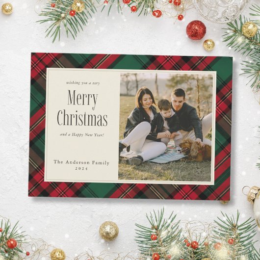 Cartes Pour Fêtes Annuelles Joyeux Noël Élégant Vert Rouge Rouge Plaid Photo