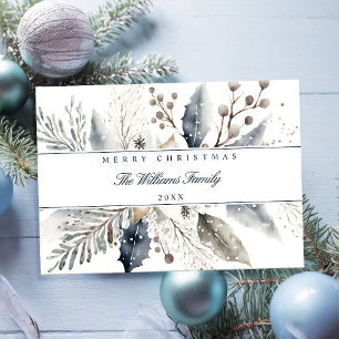Cartes Pour Fêtes Annuelles Joyeux Noël Elégante Aquarelle d'hiver Floral