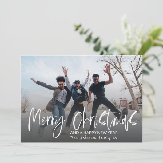 Cartes Pour Fêtes Annuelles Joyeux Noël Élégante Calligraphie 1 Photo (Debout devant)