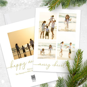 Cartes Pour Fêtes Annuelles Joyeux Noël Élégante Calligraphie Or Deux Photo