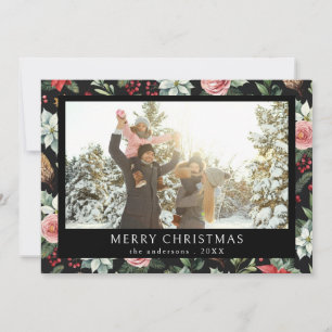 Cartes Pour Fêtes Annuelles Joyeux Noël Elégante Flore foncée Photo