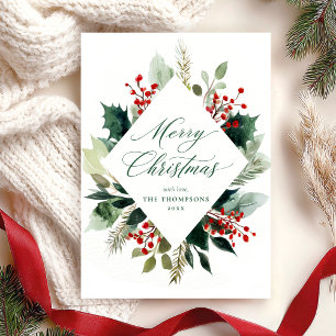 Cartes Pour Fêtes Annuelles Joyeux Noël Élégante Végétation Botanique