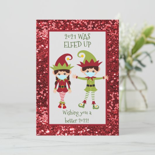 Cartes Pour Fêtes Annuelles Joyeux Noël Elfed Up Funny Visage Masque 2021 (Debout devant)