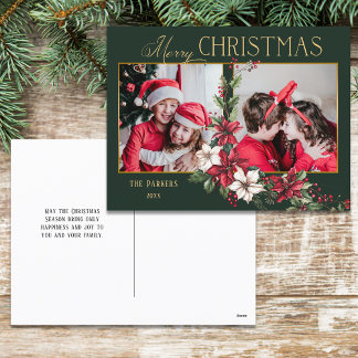 Cartes Pour Fêtes Annuelles Joyeux Noël en 2 photos colorées Poinsettias