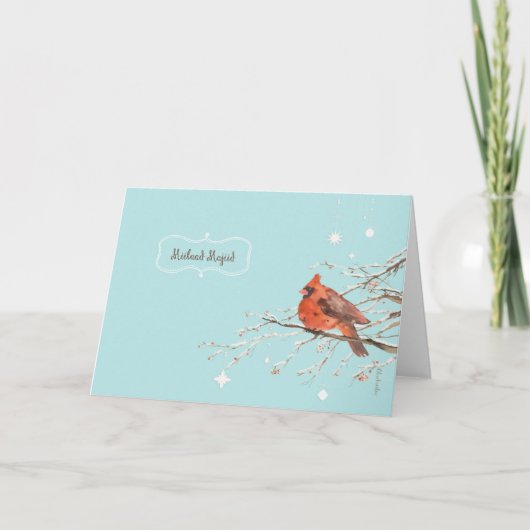 Cartes Pour Fêtes Annuelles Joyeux Noël en arabe, cardinal rouge (Devant)