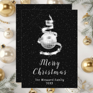Cartes Pour Fêtes Annuelles Joyeux Noël en argent et ornement noir