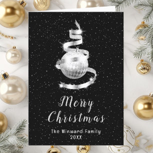 Cartes Pour Fêtes Annuelles Joyeux Noël en argent et ornement noir