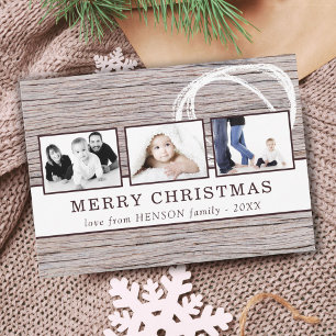 Cartes Pour Fêtes Annuelles Joyeux Noël en Bois Rustique 3 Collage de Photos