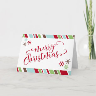 Cartes Pour Fêtes Annuelles Joyeux Noël en flocons de neige rouges & rayures d