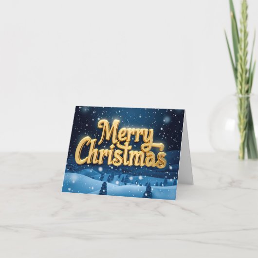 Cartes Pour Fêtes Annuelles « Joyeux Noël » en lettres dorées avec de la neige (Devant)