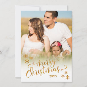 Cartes Pour Fêtes Annuelles Joyeux Noël en or avec photo et flocons de neige