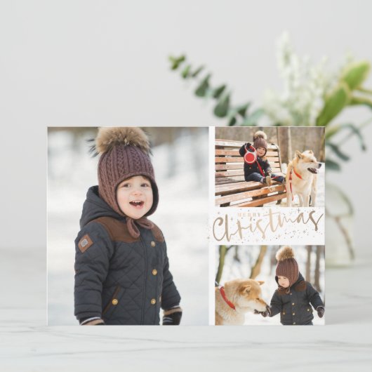 Cartes Pour Fêtes Annuelles Joyeux Noël en or photo multiple (Debout devant)