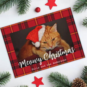 Cartes Pour Fêtes Annuelles Joyeux Noël en tartan rouge écossais avec photo de