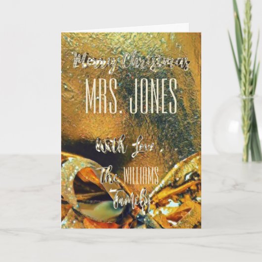 Cartes Pour Fêtes Annuelles Joyeux Noël Enseignant Faux Gold Rubon (Devant)