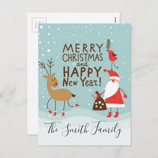 Cartes Pour Fêtes Annuelles Joyeux Noël et Bonne Année (Devant / Derrière)