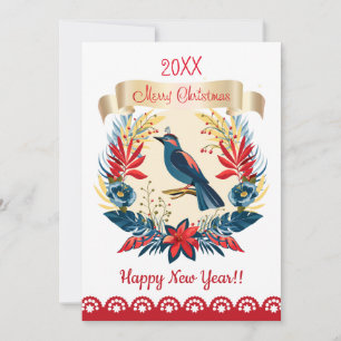 Cartes Pour Fêtes Annuelles Joyeux Noël et Bonne Année ! 20XX Oiseau bleu