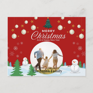 Cartes Pour Fêtes Annuelles Joyeux Noël et Bonne Année Bonhomme de Neige Rouge