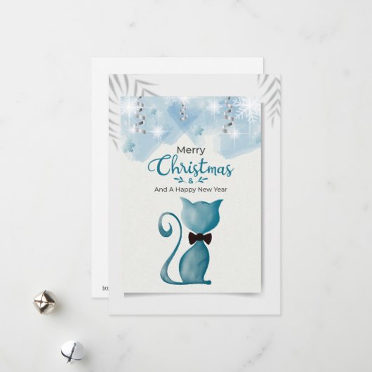 Cartes Pour Fêtes Annuelles Joyeux Noël et Bonne Année Chat (Devant/Arrière en situation)