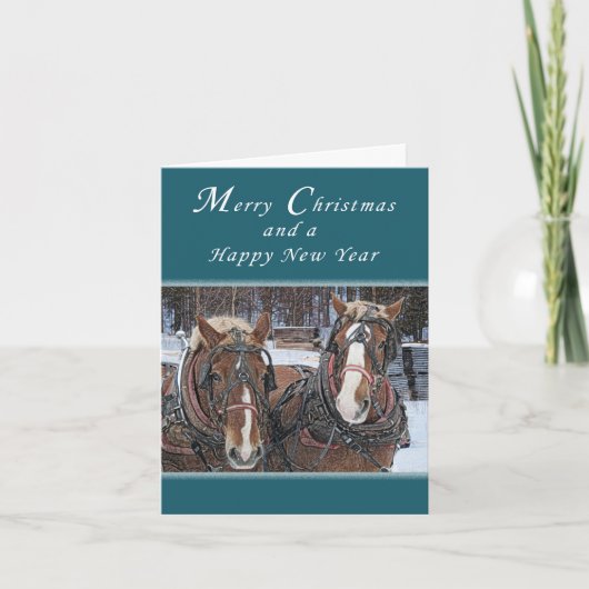 Cartes Pour Fêtes Annuelles Joyeux Noël et bonne année, chevaux de trait (Devant)