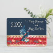 Cartes Pour Fêtes Annuelles Joyeux Noël et Bonne Année ! Oiseau bleu 2025 (Debout devant)