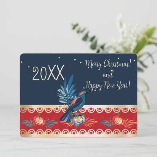 Cartes Pour Fêtes Annuelles Joyeux Noël et Bonne Année ! Oiseau bleu 2025 (Debout devant)