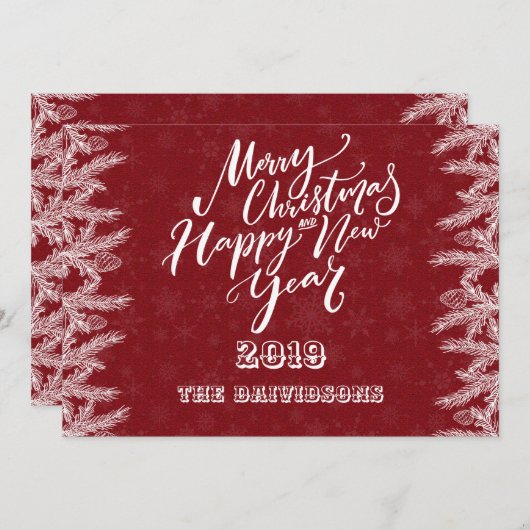 Cartes Pour Fêtes Annuelles Joyeux Noël et Bonne année Pine Parties scintillan (Devant / Derrière)