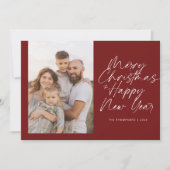 Cartes Pour Fêtes Annuelles Joyeux Noël et Bonne Année Script moderne (Devant)