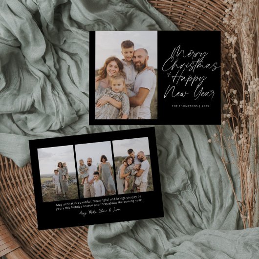 Cartes Pour Fêtes Annuelles Joyeux Noël et Bonne Année Script moderne