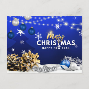 Cartes Pour Fêtes Annuelles Joyeux Noël et Joyeux Nouvel An Bleu Ornements