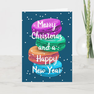 Cartes Pour Fêtes Annuelles Joyeux Noël et Joyeux Nouvel An macaron français