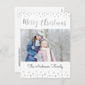 Cartes Pour Fêtes Annuelles Joyeux Noël Etoiles blanches et argentées (Devant / Derrière)