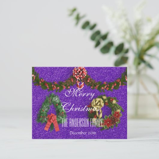 Cartes Pour Fêtes Annuelles Joyeux Noël Famille Décembre 2016 Wreath Purple (Debout devant)