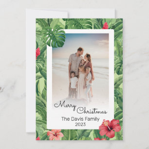Cartes Pour Fêtes Annuelles Joyeux Noël Famille Photo Feuille de Fleur Tropica
