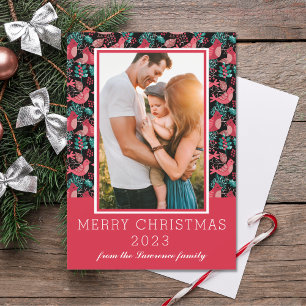 Cartes Pour Fêtes Annuelles Joyeux Noël Famille Photo Oiseaux d'hiver Berries