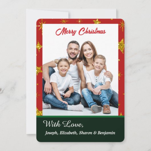 Cartes Pour Fêtes Annuelles Joyeux Noël Famille Photo Rouge Or Elégant (Devant)