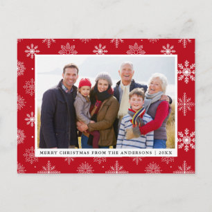 Cartes Pour Fêtes Annuelles Joyeux Noël Famille Photo Snowflakes Rouge