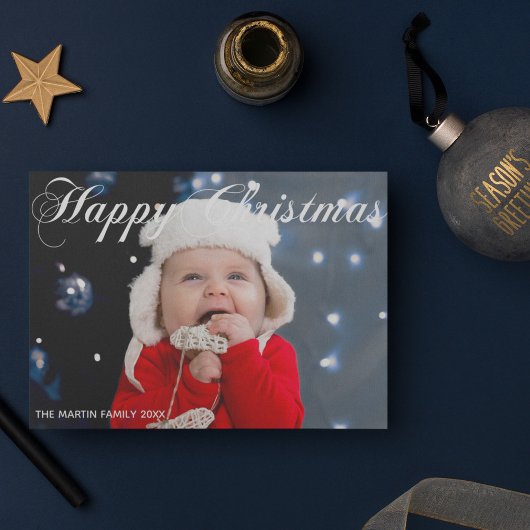 Cartes Pour Fêtes Annuelles Joyeux Noël Famille Photo White Cursive Script
