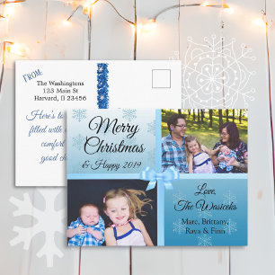 Cartes Pour Fêtes Annuelles Joyeux Noël Famille Photos Blue Snowflakes