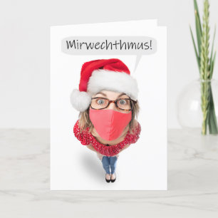 Cartes Pour Fêtes Annuelles Joyeux Noël Femme drôle avec masque facial