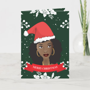 Cartes Pour Fêtes Annuelles Joyeux Noël, Femme noire avec chapeau de Père Noël